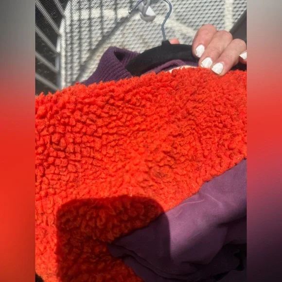 Free People Rivington fleece zip up size Small red with black purple vintage - Picture 10 of 16